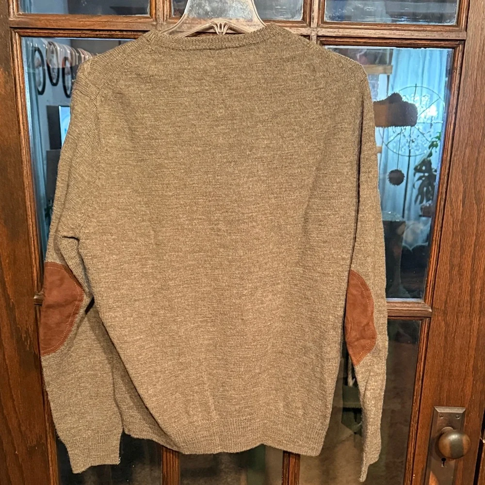 J.Crew Mens Merino Wool Slim Fit Cable Knit Sweater Brown Elbow Patches XL